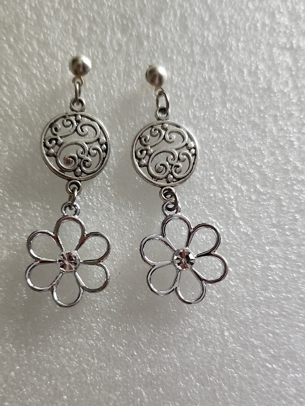 Hand Crafted Silver Floral Drop Earrings